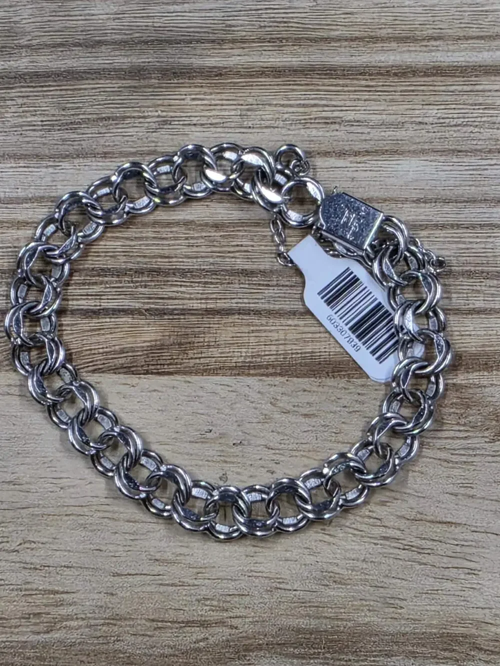 TC Sterling Charm Bracelet double linked safety chain 7.5